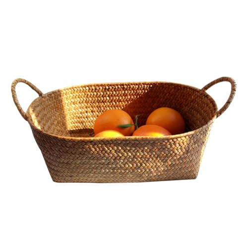 SOIMISS Handgewebter Runder Rattan Aufbewahrungskorb mit Griff Kleiner Natürlicher Snack und Obstkorb Umweltfreundlich Robust für Picknick und Familienorganisation von SOIMISS