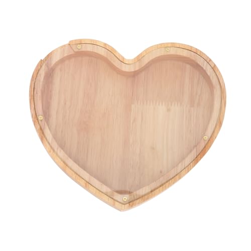 SOIMISS Herzförmige Holz Spardose mit Buchstaben Dekor Kreative Münzbox als Desktop Dekoration Praktischer Kleingeldbehälter für Sparfreunde und Wohnraumgestaltung von SOIMISS