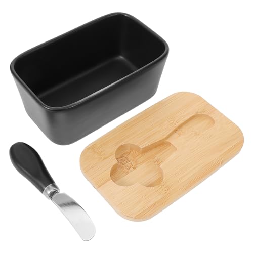SOIMISS Keramik Butterdose mit Holzdeckel und Messer Wiederverwendbare Butter und Käsebox Vielseitige Frischhaltedose für Küche Restaurant und Dessert Stilvolles Design Schwarz SOIMISS Keramik Butterdose mit Holzdeckel und Messer Wiederverwendbare Butter und Käsebox Vielseitige Frischhaltedose für Küche Restaurant und Dessert Stilvolles Design Schwarz von SOIMISS