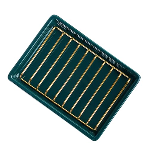 SOIMISS Keramik Seifenschale mit Abnehmbarem Abtropfgitter Rostfreier Seifenhalter für Badezimmer Grün goldene Seifenablage Hygienisch und Leicht zu Reinigen Praktische Aufbewahrung für von SOIMISS