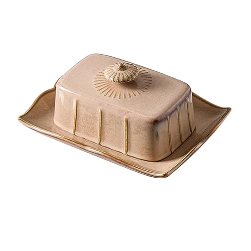 SOIMISS Keramische Butterdose mit Deckel Eleganter Servierteller für Snacks und Desserts Praktische Küchenaufbewahrung Khakifarbene Keramikplatte für Zuhause und Cafés von SOIMISS