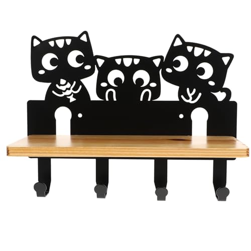 SOIMISS Metall holz Wandregal mit Katzenhaken Schwarzer Wandhalter für Aufbewahrung und Organisation Praktisches Hängeregal für Kleine Gegenstände und Dekoration Platzsparend für Zuhause von SOIMISS