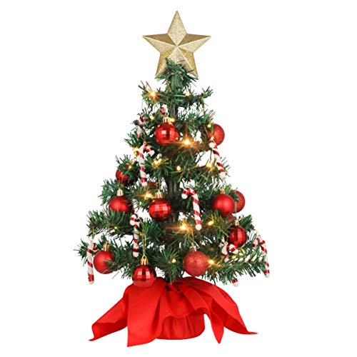 SOIMISS Mini Weihnachtsbaum mit Lichterkette Stern und Kugeln Kleiner Tannenbaum Beleuchtet Weihnachten LED Beleuchtung Christbaum Tischdeko Weihnachtsdeko Baum Kinder von SOIMISS