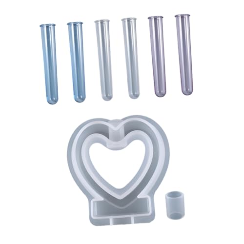 SOIMISS Silikonform Herzform Hydroponische Pflanzvase mit Acryl Glasröhrchen in Blau Transparent und Flieder Wiederverwendbare Gießform für DIY Pflanzenzucht und Dekoration von SOIMISS
