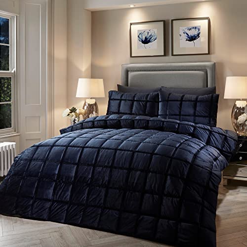 Soiree Luxuriöser marineblauer Samt-Bettbezug – King-Size-Bettwäsche (230 x 220 cm) – 2 Kissenbezüge – Box-Stepp-Bettbezug in Blau – blaue Samt-Bettwäsche – quadratisches Bettwäsche-Set – marineblaue von SOIRE'E