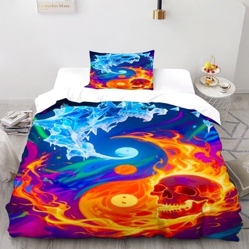 SOJFGSNAJ EIS und Feuer Doppelschicht Bettdeckenbezug Damen Kinder Mädchen Wendebettwäsche Für Einzelbett - Bettbezug Mit Reißverschluss Und 2 Kissenbezug Double（200x200cm） von SOJFGSNAJ