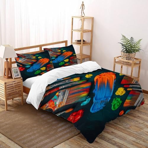 SOJFGSNAJ Farbige Pinsel Bettbezug Damen Kinder Mädchen Wendebettwäsche Für Einzelbett Bettwäsche Aus Microfaser Bettbezug Mit Kissenbezug Super King（260x220cm） von SOJFGSNAJ