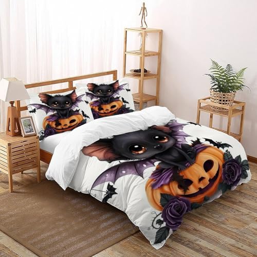 SOJFGSNAJ Fledermaus Pumpkin Bettbezug Damen Kinder Mädchen Wendebettwäsche Für Einzelbett - Bettbezug Mit Reißverschluss Und 2 Kissenbezug Super King（260x220cm） von SOJFGSNAJ