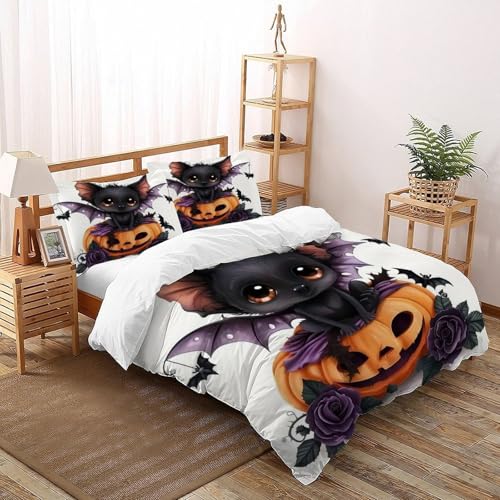 SOJFGSNAJ Fledermaus Pumpkin Bettbezug Für Allergiker Bettwäsche Aus Microfaser - Bettbezug 1er + Kissenbezug 2er, Mit Reißverschlus King（220x240cm） von SOJFGSNAJ