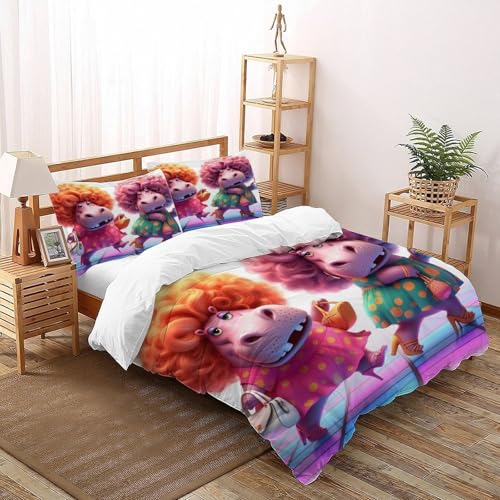 SOJFGSNAJ Frau Hippopotamus Bettdeckenbezug Damen Kinder Mädchen Wendebettwäsche Für Einzelbett - Bettbezug Mit Reißverschluss Und 2 Kissenbezug King（220x240cm） von SOJFGSNAJ