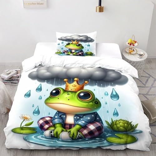 SOJFGSNAJ Frosch Bettwäsche Set Damen Kinder Mädchen Wendebettwäsche Für Einzelbett - Bettbezug -Bettdeckenbezug Set Mit Reißverschluss Double（200x200cm） von SOJFGSNAJ