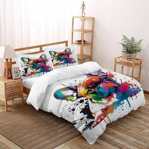 SOJFGSNAJ Gemalt Hund Bettdeckenbezug Für Allergiker Bettwäsche Aus Microfaser - Bettbezug 1er + Kissenbezug 2er, Mit Reißverschlus Super King（260x220cm） von SOJFGSNAJ