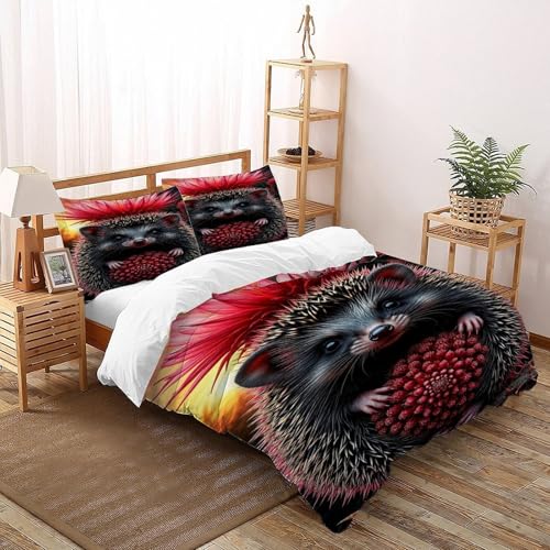 SOJFGSNAJ Igel Bettwäsche Für Allergiker Bettwäsche Aus Microfaser Mit Reißverschluss Und 2 Kissenbezug Super King（260x220cm） von SOJFGSNAJ