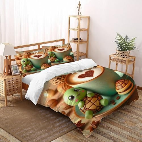 SOJFGSNAJ Kaffee und Schildkröte Bettdeckenbezug Für Allergiker - Bettbezug - Bettbezug 1er + Kissenbezug 2er, Mit Reißverschlus Super King（260x220cm） von SOJFGSNAJ