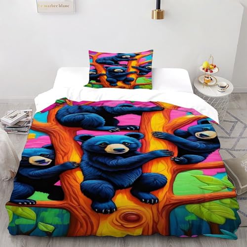 SOJFGSNAJ Kleiner Bär Bettdeckenbezug Für Allergiker Bettwäsche Aus Microfaser -Bettdeckenbezug Set Mit Reißverschluss Double（200x200cm） von SOJFGSNAJ