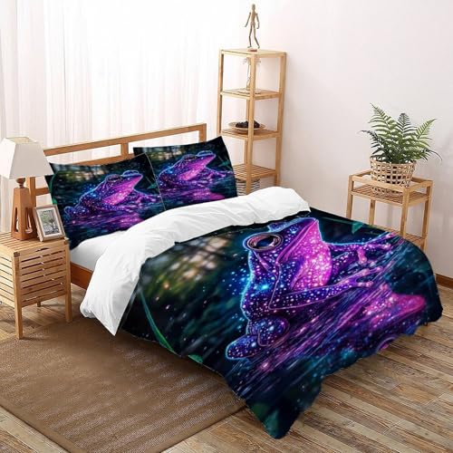 SOJFGSNAJ Lila FroschBettdeckenbezug Damen Kinder Mädchen Wendebettwäsche Für Einzelbett - Bettbezug Mit Reißverschluss Und 2 Kissenbezug Super King（260x220cm） von SOJFGSNAJ