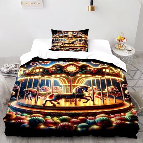 SOJFGSNAJ Merry-go-Round Bettwäsche Damen Kinder Mädchen Wendebettwäsche Für Einzelbett - Bettbezug Bettbezug Mit Kissenbezug Double（200x200cm） von SOJFGSNAJ