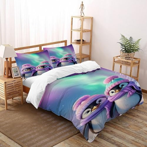 SOJFGSNAJ Pinguin Baby Bettwäsche Set Damen Kinder Mädchen Wendebettwäsche Für Einzelbett Bettwäsche Aus Microfaser Bettbezug Mit Kissenbezug Super King（260x220cm） von SOJFGSNAJ