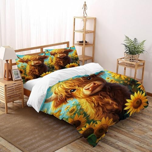 SOJFGSNAJ Rinder Bettbezug Für Allergiker Bettwäsche Aus Microfaser - Bettbezug 1er + Kissenbezug 2er, Mit Reißverschlus Super King（260x220cm） von SOJFGSNAJ