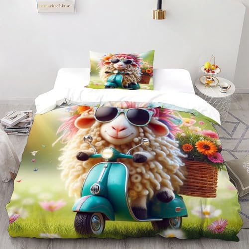 SOJFGSNAJ Schafe Bettwäsche Damen Kinder Mädchen Wendebettwäsche Für Einzelbett - Bettbezug Bettbezug Mit Kissenbezug Double（200x200cm） von SOJFGSNAJ