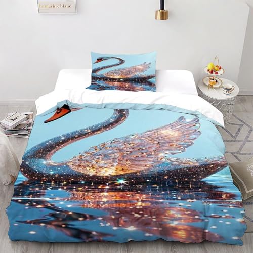 SOJFGSNAJ Schwan Bettbezug Für Allergiker Bettwäsche Aus Microfaser - Bettbezug 1er + Kissenbezug 2er, Mit Reißverschlus Double（200x200cm） von SOJFGSNAJ