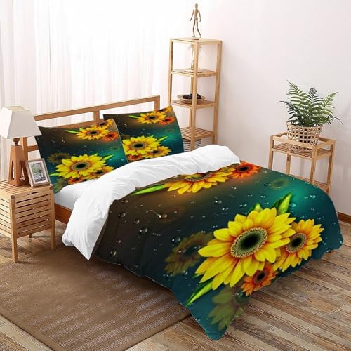 SOJFGSNAJ Sonnenblumen Bettwäsche Set Damen Kinder Mädchen Wendebettwäsche Für Einzelbett - Bettbezug -Bettdeckenbezug Set Mit Reißverschluss Super King（260x220cm） von SOJFGSNAJ