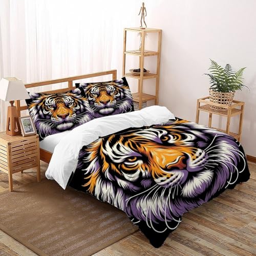 SOJFGSNAJ Tiger Bettwäsche Damen Kinder Mädchen Wendebettwäsche Für Einzelbett Bettwäsche Aus Microfaser Bettbezug Mit Kissenbezug King（220x240cm） von SOJFGSNAJ
