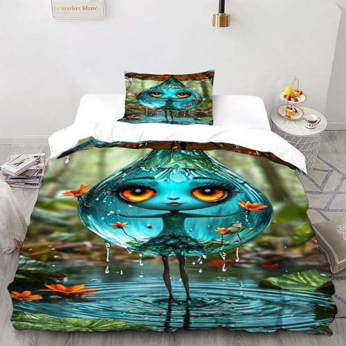 SOJFGSNAJ Wassertropfen Monster Bettwäsche Für Allergiker Bettwäsche Aus Microfaser Mit Reißverschluss Und 2 Kissenbezug Double（200x200cm） von SOJFGSNAJ