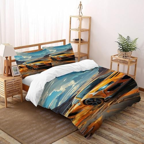 SOJFGSNAJ Yellow Auto Bettwäsche Damen Kinder Mädchen Wendebettwäsche Für Einzelbett Bettwäsche Aus Microfaser Bettbezug Mit Kissenbezug Super King（260x220cm） von SOJFGSNAJ