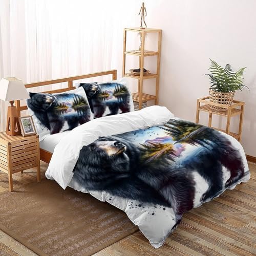 SOJFGSNAJ schwarzer Bär Bettbezug Damen Kinder Mädchen Wendebettwäsche Für Einzelbett - Bettbezug Mit Reißverschluss Und 2 Kissenbezug King（220x240cm） von SOJFGSNAJ