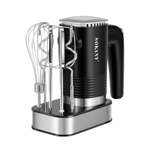 SOKANY 800W Handrührgerät Edelstahlkneter Handmixer, 5 Geschwindigkeiten mit Exit-Taste, Handrührer mit 2 Knethaken & 2 Rührbesen (SK-02001 3IN1 800W) von SOKANY