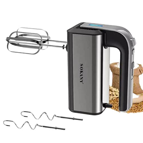 SOKANY CX-6651 Elektrischer Handmixer für die Küche, Handmixer mit 2 Schneebesen und 2 Knethaken, 5 Geschwindigkeitsstufen, Handmixer aus Edelstahl mit Auswurftaste (CX-6651) von SOKANY