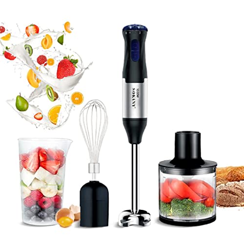 SOKANY Stabmixer Edelstahl 1000 watt, 5 Geschwindigkeit Pürierstab [4in1: Pürierstab/Zerkleinerer, Mixer- & Schneebesenaufsatz, Messbecher] Hand Blender für Babynahrung, Juicer, Joghurt und Gemüse von SOKANY