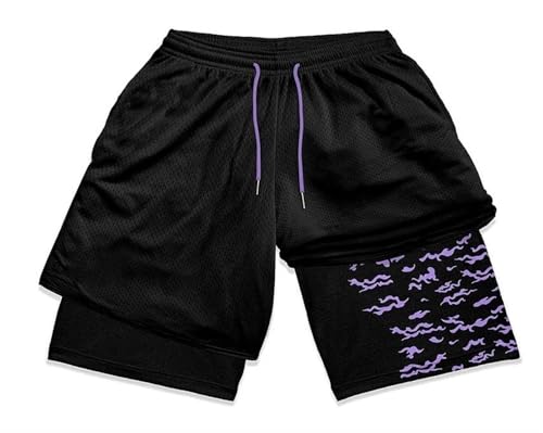 SOKTDO 2-in-1-Anime-Fitness-Shorts, 2-in-1-Laufshorts mit Grafik, schnell trocknende Sportshorts mit Innenfutter(Style 1,M) von SOKTDO
