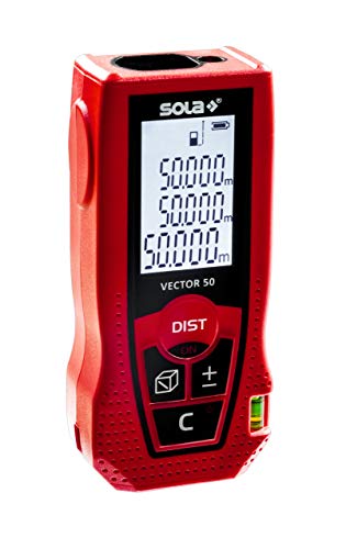 SOLA Vector 50 Laser Entfernungsmesser 50m – Distanzmesser Laser mit 7 Messfunktionen - Laser Messgerät mit integrierter Libelle für horizontale Messungen – IP42 von Sola