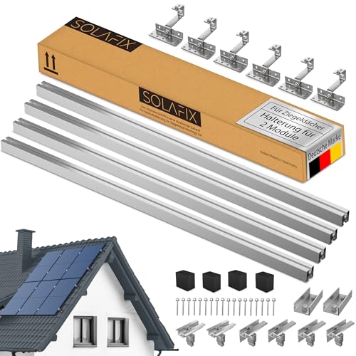 SOLAFIX® Halterung Balkonkraftwerk - Dachhalterung für 2 Solarmodule 30-40 mm Rahmenhöhe - Solar Halterung Ziegeldach mit EASY-CLICK-Klemmen & Höhenverstellbaren Dachhaken von SOLAFIX