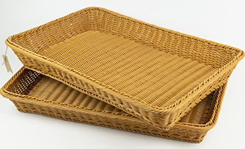 2-Pakete von Brotkörben zum Servieren, rechteckige Körbe zum Aufbewahren, Poly Imitation Weidenkorb (große Farbe des Milchtees 60 x 40 x 8 cm) von SOLAPOLLO