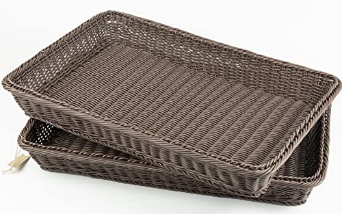 2-Pakete von Brotkörben zum Servieren, rechteckige Körbe zum Aufbewahren, Poly Imitation Weidenkorb (große braune 60x40x8cm) von SOLAPOLLO
