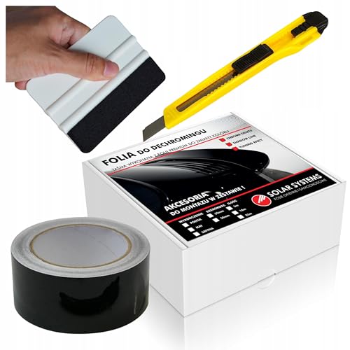 Solar Systems Selbstklebende Autofolie - Entchromung Klebeband + Rakel und Messer - Auto Tuning - Auto Folie Schwarz Glanz 5cm x 18 m von SOLAR SYSTEMS
