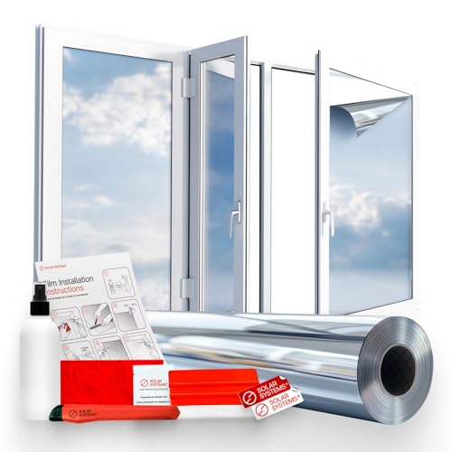 Solar Systems - Spiegelfolie Fenster Sichtschutz - Fensterfolie von Innen Durchsichtig von Aussen Blickdicht - Innenmontage, UV Schutz, Selbstklebend, mit Montagesatz - 50x300cm von SOLAR SYSTEMS