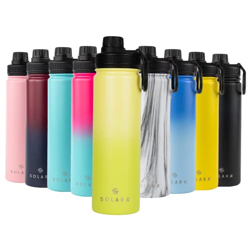 SOLARA Metall-Wasserflaschen mit Strohhalm 650 ml Vakuumisolierte Wasserflasche 22oz Edelstahl-Wasserflasche mit 2 Deckeln (Strohhalmdeckel, Sportdeckel) | Lindgrün von SOLARA