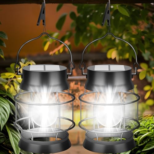 Solarlampen für Außen Hängend,2 Stück Solar Laternen für Draußen Hängend mit LED-Glühbirne,IP65 Wasserdicht Metall Solarlampen für Außen den Garten Deko Patio Terrasse,Weiß von SOLARBABY