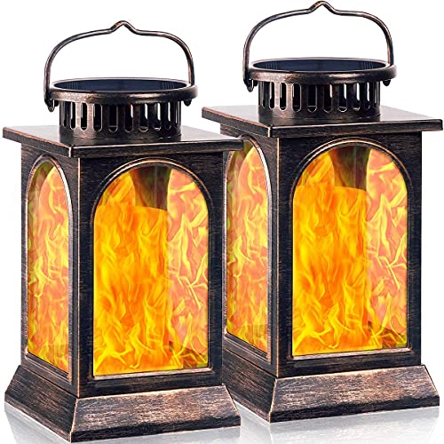 SOLARBABY Solar Laternenleuchten für den Außenbereich Garten, Metall flackernde Flamme Hängelaterne für den Außenbereich wasserdicht solarbetrieben Halloween Lichter für den Außenbereich (2 Stück) von SOLARBABY