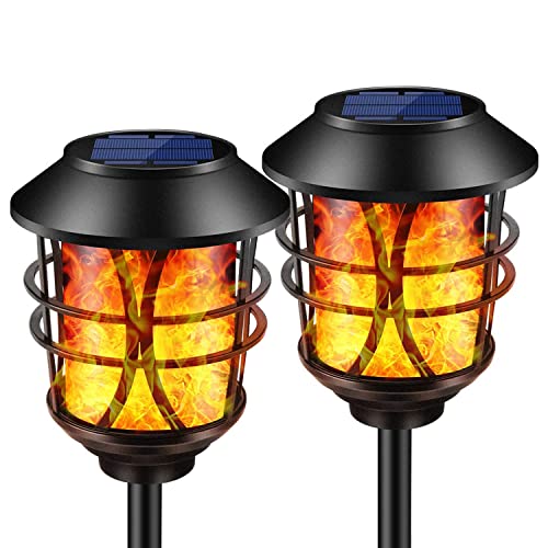 SOLARBABY Solarleuchten für außen Metall Flackernde Flammenleuchten Taschenlampen Lichter Wasserdicht Auto Ein/Aus Solar Wegleuchten für Garten, Terrasse, Hof, Landschaft, 2er Pack von SOLARBABY