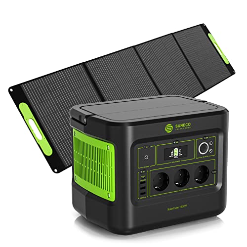 SOLARCUBE Powerstation mit Solarpanel | SC1000 | bis zu 2000W Leistung |1024Wh Akkukapazität | mit 1x Solarpanel faltbar 200W | 230V Steckdose | USB - A | USB-C | Balkonkraftwerk | Solargenerator von SOLARCUBE