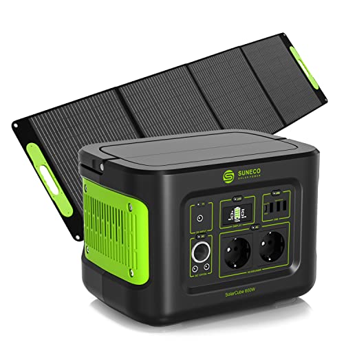 SOLARCUBE Tragbare Powerstation | 448Wh MaxAkku | LiFePO4-Batterie | bis zu 1000W Spitzenleistung | mit 1x Solarpanel faltbar 200W | Balkonkraftwerk | Solargenerator & Stromspeicher von SOLARCUBE