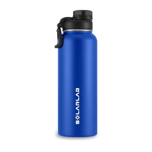 SOLARLAB Trinkflasche edelstahl - Thermoflasche Isolierflasche Thermoskanne 1l für heiße und kalte Getränke, für outdoor und Sport (Blau, 1.2L) von SOLARLAB