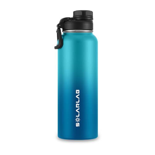 SOLARLAB Trinkflasche edelstahl - Thermoflasche Isolierflasche Thermoskanne 1l für heiße und kalte Getränke, für outdoor und Sport (Hell+Dunkelblau, 1.2L) von SOLARLAB