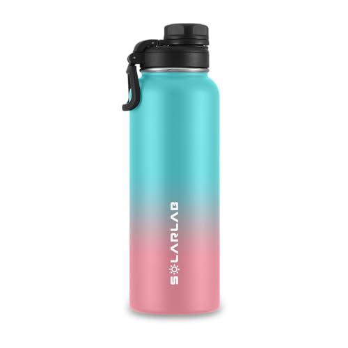 SOLARLAB Trinkflasche edelstahl - Thermoflasche Isolierflasche Thermoskanne 1l für heiße und kalte Getränke, für outdoor und Sport (Makronenblau + Rosa, 1.2L) von SOLARLAB