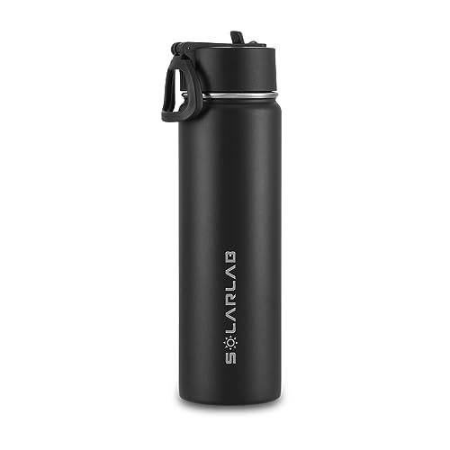 SOLARLAB Trinkflasche edelstahl - Thermoflasche Isolierflasche Thermoskanne 1l für heiße und kalte Getränke, für outdoor und Sport (Schwarze, 650ML) von SOLARLAB